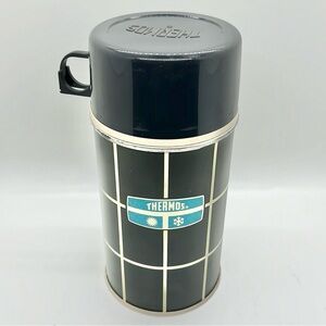 Vintage Metal Thermos King-Seely #2834 - Black Tile Black Cap Cup